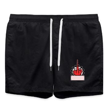 Fuck You Bohrer Design - Rotes Namensschild Rot - Badeshorts - Schwarz - Vorne - AI Model Male 185 light (185cm)