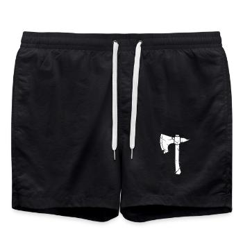 Wikinger Axt Mosaik Splitter Fantasy - Badeshorts - Schwarz - Vorne - AI Model Male 185 light (185cm)