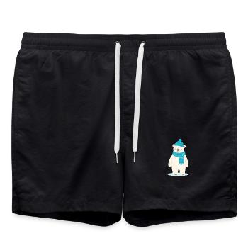 Cute polar bear with hat and scarf - Swim Trunks - black - Front - AI Model Male 185 light (185cm)