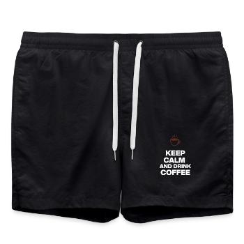 KEEP CALM AND DRINK COFFEE, OHNE KAFFEE GEHT NIX - Badeshorts - Schwarz - Vorne - AI Model Male 185 light (185cm)