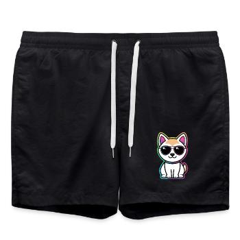 Katzen-Neon-Regenbogenbrille - Badeshorts - Schwarz - Vorne - AI Model Male 185 light (185cm)