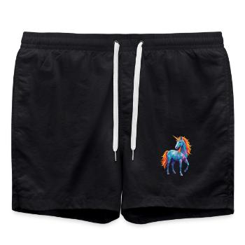Geometrisches Einhorn Farbenfrohe Fantasy-Pop Art - Badeshorts - Schwarz - Vorne - AI Model Male 185 light (185cm)
