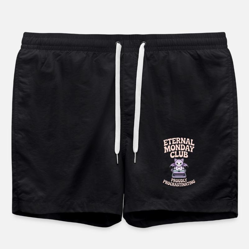 Eternal Monday Club Procrastinating Cat - Swim Trunks - black