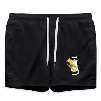 Baritonhorn - Coole Katze mit Sonnenbrille - Badeshorts - Schwarz - Vorne - AI Model Male 185 light (185cm)