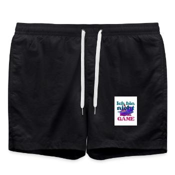Ich bin im GAME – bunter Spruch - Badeshorts - Schwarz - Vorne - AI Model Male 185 light (185cm)