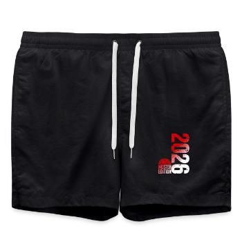 Basketball Meister Edition 2026 in rot und weiß - Badeshorts - Schwarz - Vorne - AI Model Male 185 light (185cm)