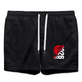 Basketball Meister Edition 2026 in rot und weiß - Badeshorts - Schwarz - Vorne - AI Model Male 185 light (185cm)