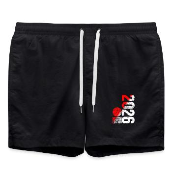 Basketball Master Shirt 2026, red white - Swim Trunks - black - Front - AI Model Male 185 light (185cm)
