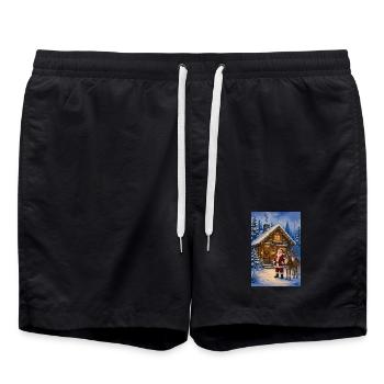 Winterwald Santa mit Rentieren - Badeshorts - Schwarz - Vorne - AI Model Male 185 light (185cm)