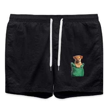 Cute puppy in green bag - Swim Trunks - black - Front - AI Model Male 185 light (185cm)
