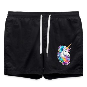 buntes Einhorn - Badeshorts - Schwarz - Vorne - AI Model Male 185 light (185cm)