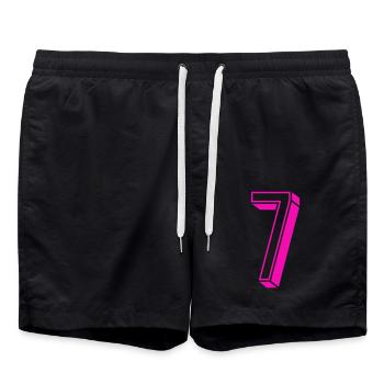 Zahl sieben - Nummer 7 pink Mädchen Trikotnummer - Badeshorts - Schwarz - Vorne - AI Model Male 185 light (185cm)