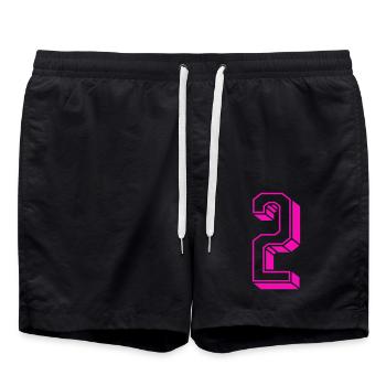 Zahl zwei - Nummer 2 pink Mädchen Trikotnummer - Badeshorts - Schwarz - Vorne - AI Model Male 185 light (185cm)