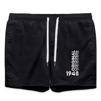 77ème anniversaire cadeau mari Original février 1948 - Short de bain - noir - Devant - AI Model Male 185 light (185cm)