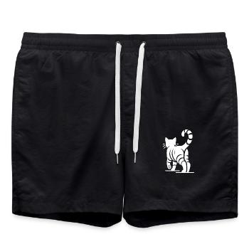 Chat géométrique à rayures - Short de bain - noir - Devant - AI Model Male 185 light (185cm)