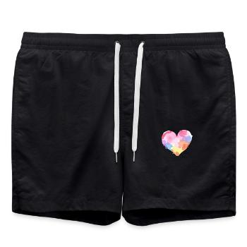 Buntes Aquarell-Herz - Valentinstag - Badeshorts - Schwarz - Vorne - AI Model Male 185 light (185cm)