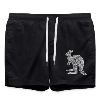 Känguru mit Tribal Muster - Badeshorts - Schwarz - Vorne - AI Model Male 185 light (185cm)