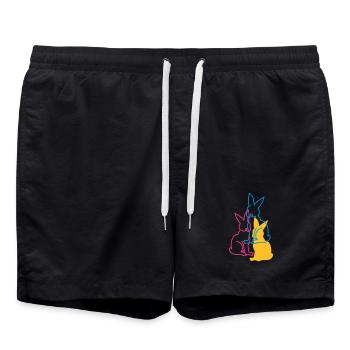 three rabbits - Swim Trunks - black - Front - AI Model Male 185 light (185cm)
