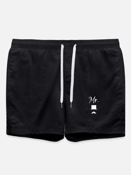 Mr Gentleman Icon – Hat & Mustache Wedding - Swim Trunks - black