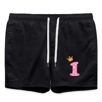 Birthday Girl Crown Pink Number One Star - Swim Trunks - black - Front - AI Model Male 185 light (185cm)