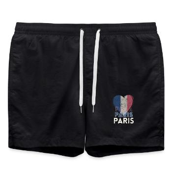 Badge retro, Paris France est ma ville natale - Short de bain - noir - Devant - AI Model Male 185 light (185cm)