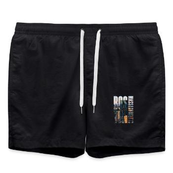Motif de la ligne d’horizon du centre-ville de Boston - Short de bain - noir - Devant - AI Model Male 185 light (185cm)