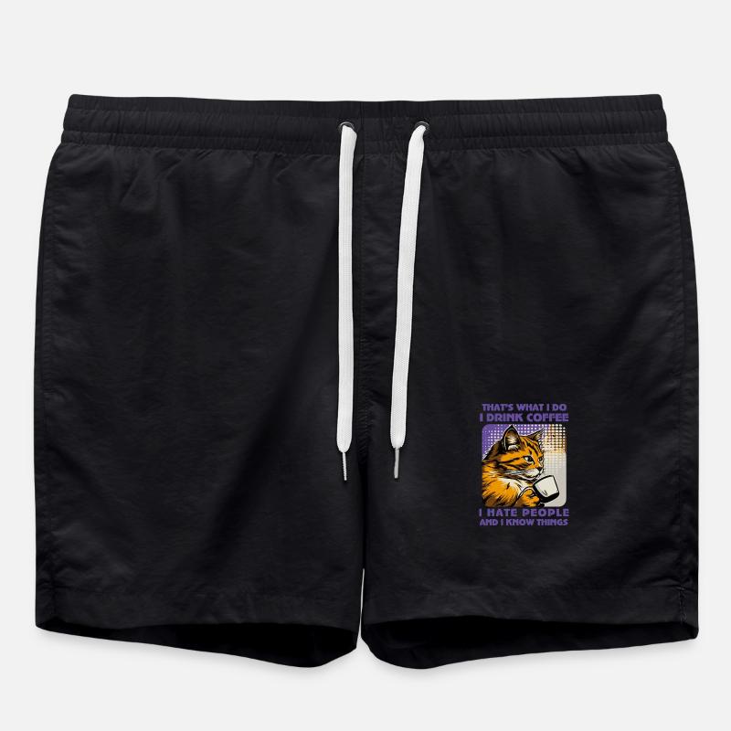 Caffeine-Powered Cat Lover - Swim Trunks - black