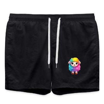 Buntes Schaf Regenbogen LGBTQ Tier Wolle Gender - Badeshorts - Schwarz - Vorne - AI Model Male 185 light (185cm)