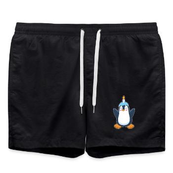 Pinguin Geburtstag Kerze - Badeshorts - Schwarz - Vorne - AI Model Male 185 light (185cm)