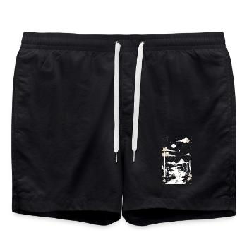 Chemin à travers le désert avec empreintes de pas et cactus - Short de bain - noir - Devant - AI Model Male 185 light (185cm)