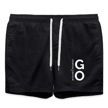 Wüster&Friends GO Logo Weiß - Badeshorts - Schwarz - Vorne - AI Model Male 185 light (185cm)
