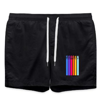 Chor - Sopran Retro Streifen - Badeshorts - Schwarz - Vorne - AI Model Male 185 light (185cm)