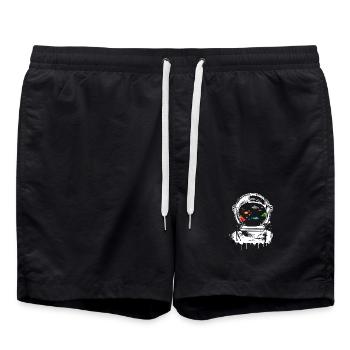 Fische im Astronautenhelm – Fantasie trifft Space - Badeshorts - Schwarz - Vorne - AI Model Male 185 light (185cm)