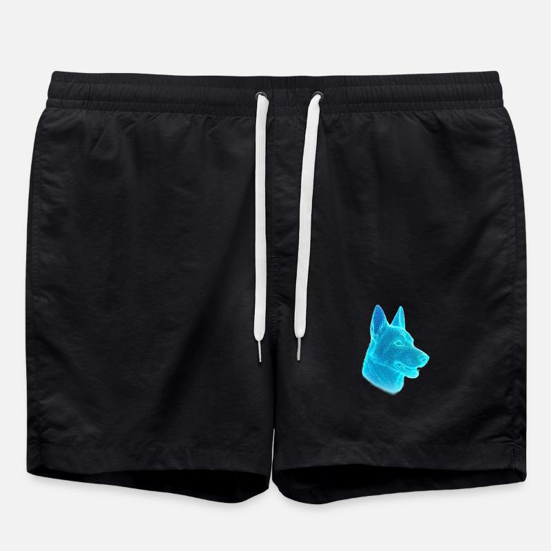 Neon Wolf Head Net Art - Swim Trunks - black
