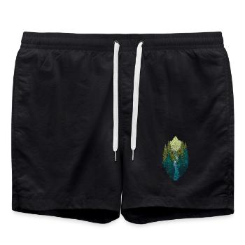 Mountain landscape with forest and river – nature design - Swim Trunks - black - Front - AI Model Male 185 light (185cm)