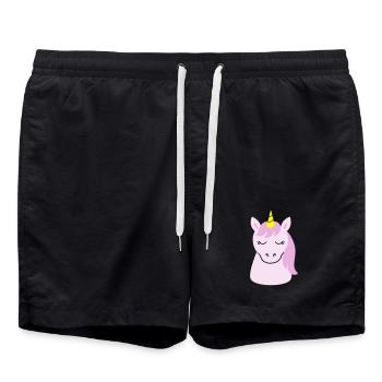 Süßes Einhorn mit geschlossenen Augen - Badeshorts - Schwarz - Vorne - AI Model Male 185 light (185cm)