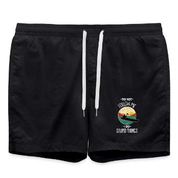 Retro Kayaking Sunset Vintage Outdoor Paddle Art - Swim Trunks - black - Front - AI Model Male 185 light (185cm)