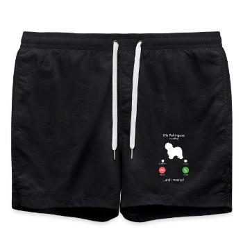 Un Pékinois appelle le propriétaire drôle de chien - Short de bain - noir - Devant - AI Model Male 185 light (185cm)