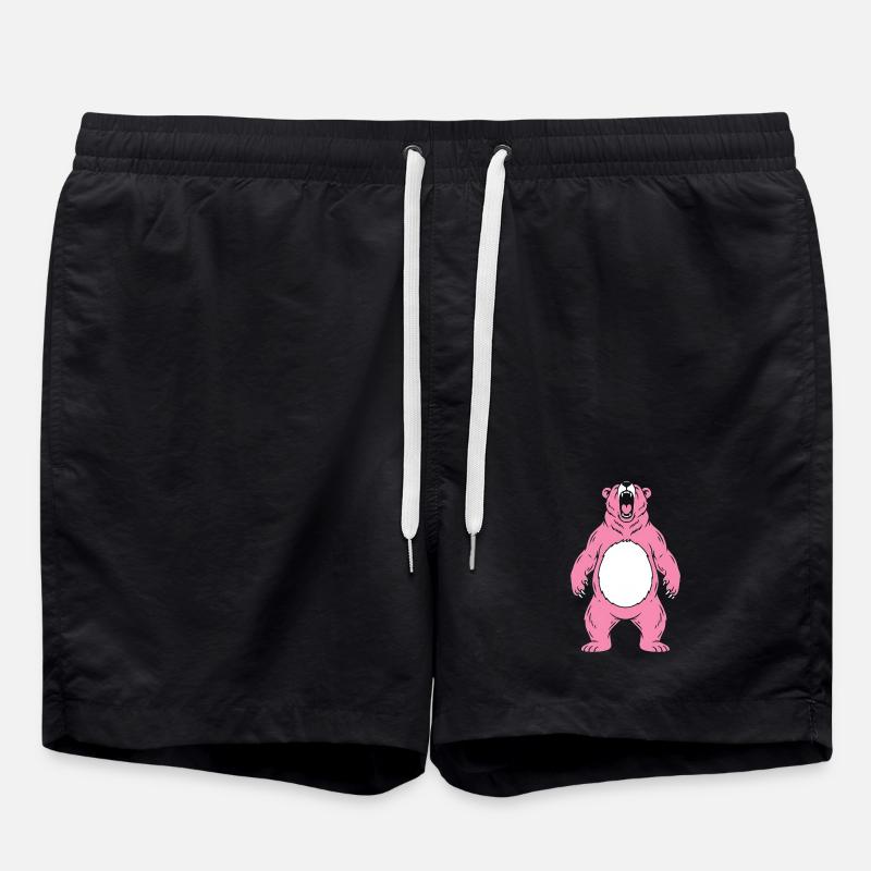 Pink Bear Roars With White Belly - Swim Trunks - black