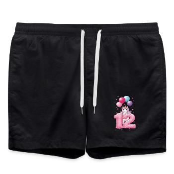 12 Years Girl Cute Unicorn 12th Birthday - Swim Trunks - black - Front - AI Model Male 185 light (185cm)