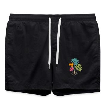 Bunte Monstera Blätter mit Wurzeln Tropical - Badeshorts - Schwarz - Vorne - AI Model Male 185 light (185cm)