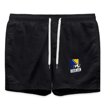 Bosnien Fußball Flagge - Badeshorts - Schwarz - Vorne - AI Model Male 185 light (185cm)