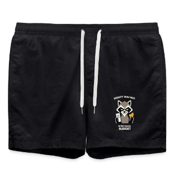 Waschbär: Snackbudget-Statement - Badeshorts - Schwarz - Vorne - AI Model Male 185 light (185cm)