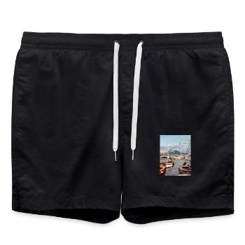 Harbour nautical landscape - Swim Trunks - black - Front - AI Model Male 185 light (185cm)