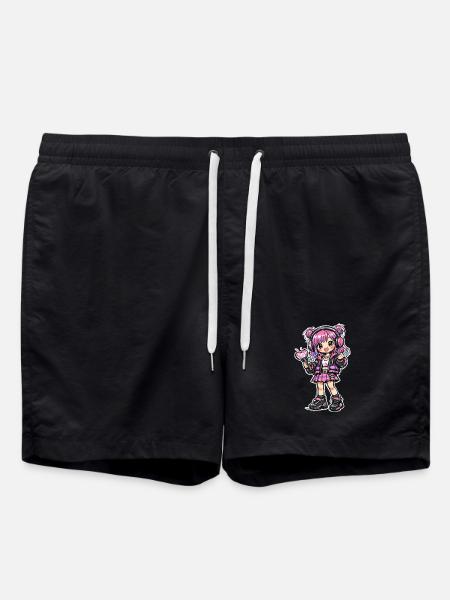 Kawaii Anime Mädchen mit Kopfhörer - Badeshorts - Schwarz