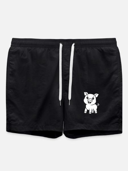 Cute Piggy Silhouette Animal Motif - Swim Trunks - black