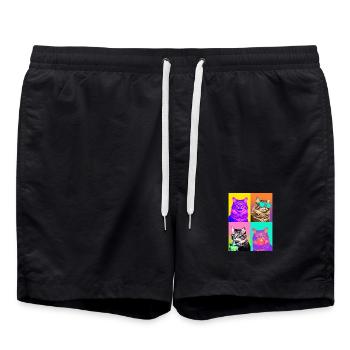 Katzen Graue Tabby Katze - Badeshorts - Schwarz - Vorne - AI Model Male 185 light (185cm)