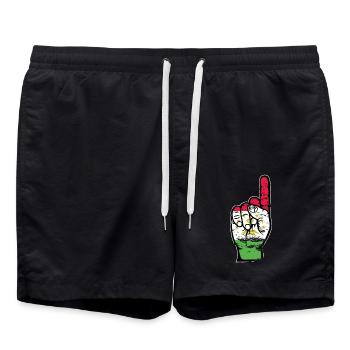Tajikistan flag number 1 used - Swim Trunks - black - Front - AI Model Male 185 light (185cm)