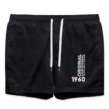 65th Birthday Gift Husband Original February 1960 - Swim Trunks - black - Front - AI Model Male 185 light (185cm)
