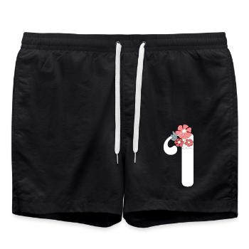 Lettre i fleurs minimalistes - Short de bain - noir - Devant - AI Model Male 185 light (185cm)